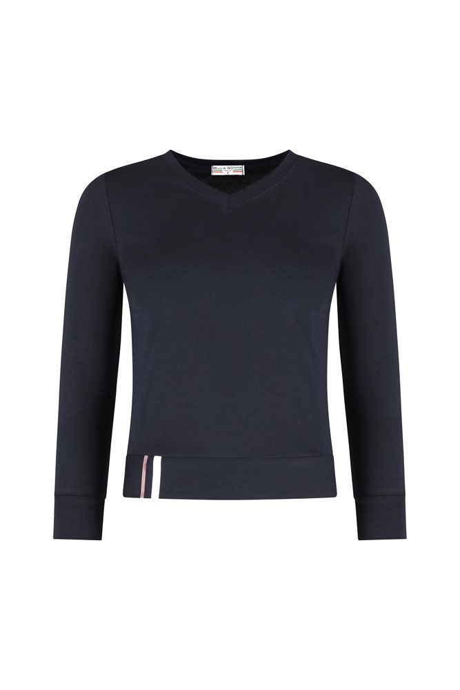 טישרט צווארון V בד נעים במיוחד בצבע כחול / שחור