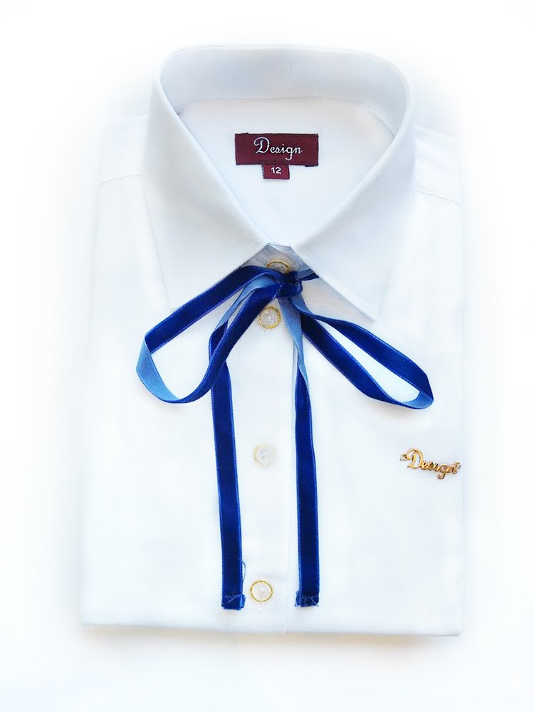 חולצה לבנה סרט קטיפה נייבי מידות 6-20