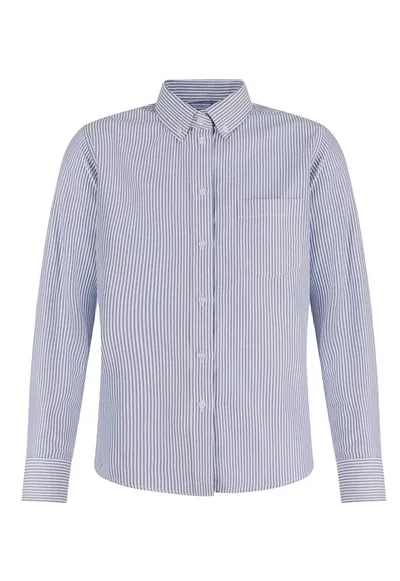 חולצת מותג פסים תכלת לבן מידות 34-46