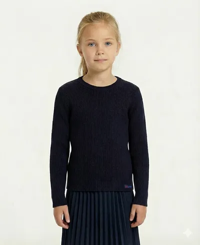 סריג כחול דגם ריב עם לחצנים בשרוול ומאחור