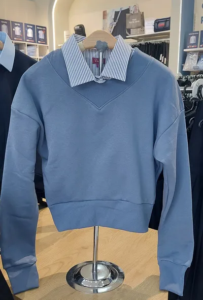 חולצת פוטר צווארון ריב צבע תכלת. מידות 34-44