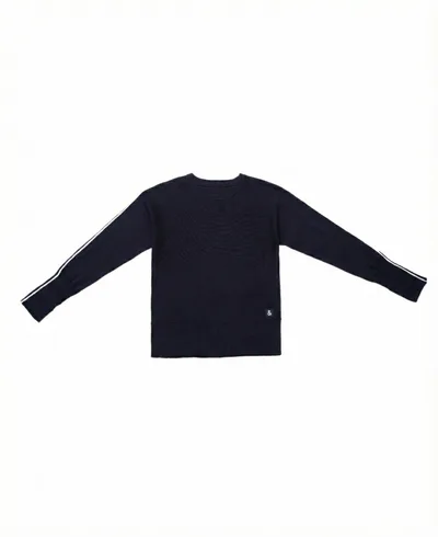 סריג כחול עם פס לבן בשרוול